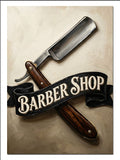 Barber Shop Ustura ve Bant Logo Retro kanvas tablo