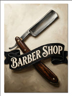 Barber Shop Ustura ve Bant Logo Retro kanvas tablo