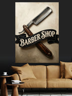 Barber Shop Ustura ve Bant Logo Kanvas Tablo