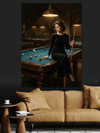 Bilardo Oynayan Kadın Gece Salon Kanvas Tablo