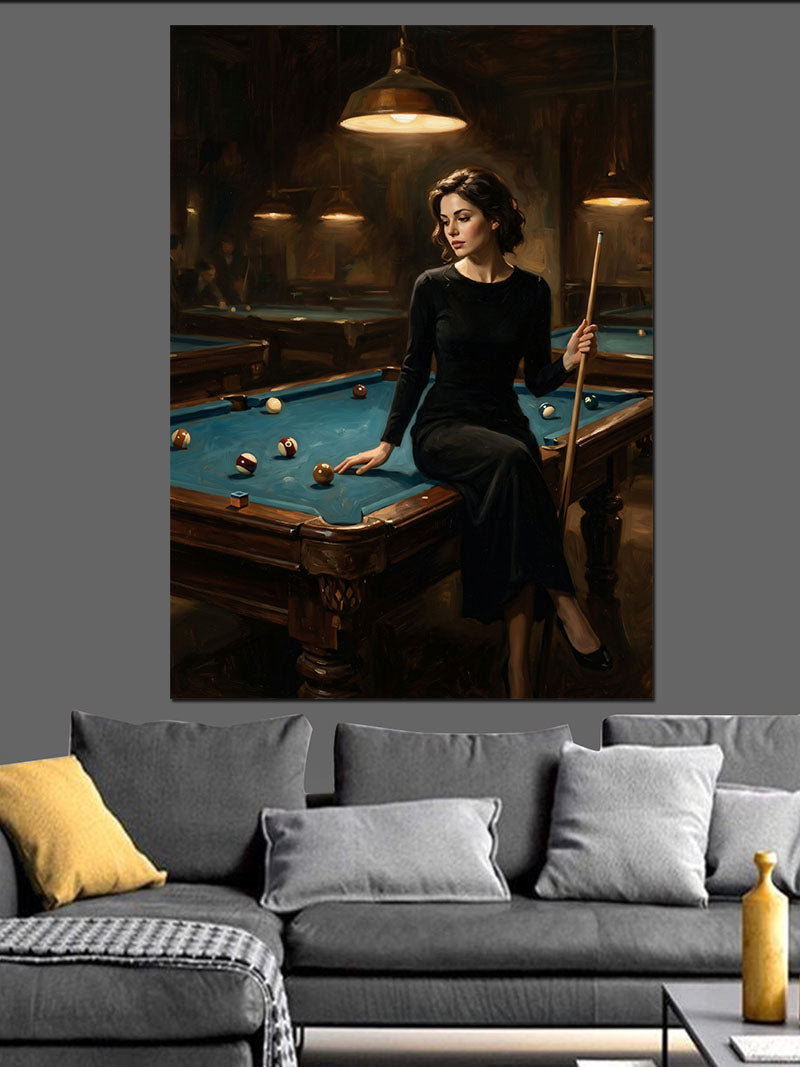 Bilardo Oynayan Kadın Gece Salon Kanvas Tablo