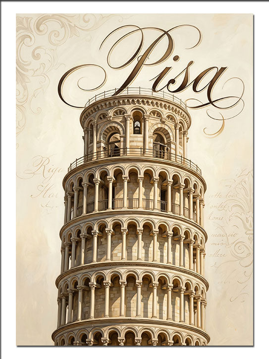 Pisa Kulesi ve Pisa Yazısı Afiş Şehir kanvas tablo