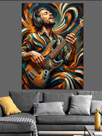 Kulaklıklı Bas Gitar Çalan Adam Kanvas Tablo