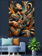 Kulaklıklı Bas Gitar Çalan Adam Kanvas Tablo