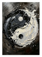 Siyah beyaz boya sıçramalı yin yang simgesi, simge tablosu.