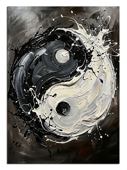 Siyah beyaz boya sıçramalı yin yang simgesi, simge tablosu.