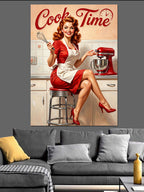 Cook Time Retro Mutfak Kızı Kanvas Tablo