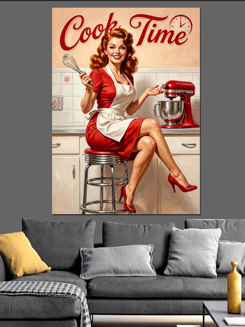 Cook Time Retro Mutfak Kızı Kanvas Tablo