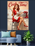 Cook Time Retro Mutfak Kızı Kanvas Tablo