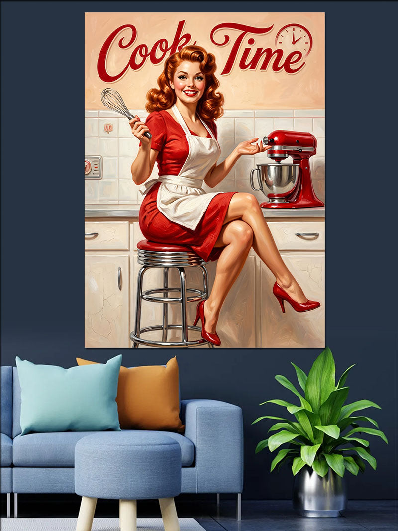 Cook Time Retro Mutfak Kızı Kanvas Tablo