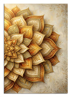 Altın kabartma mandala çiçeği deseni, mandala tablosu.