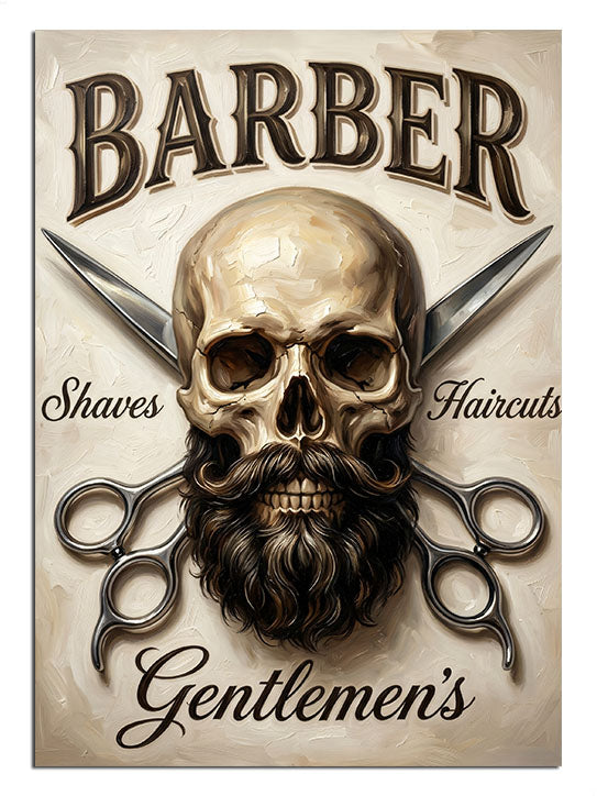Kurukafa ve makaslı Barber Gentlemen's berber tabelası, retro tablo.