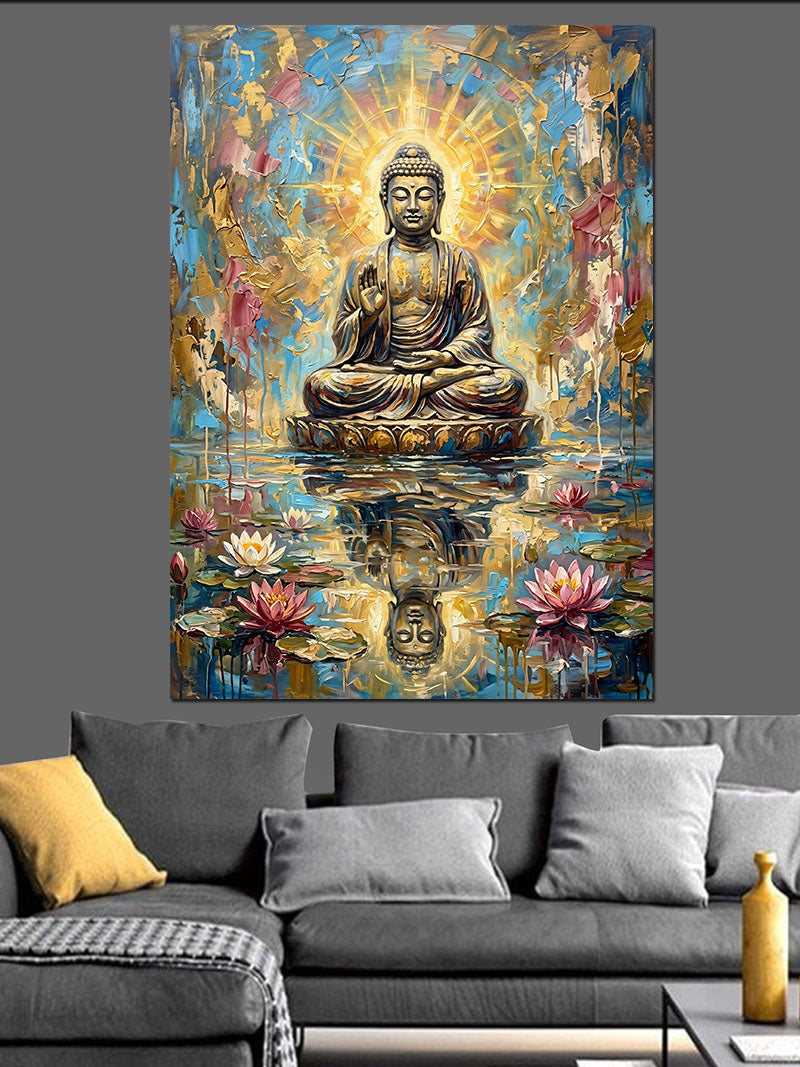 Lotus Üzerinde Buda Heykeli Kanvas Tablo