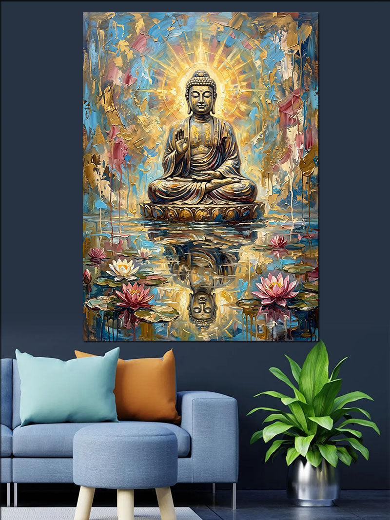 Lotus Üzerinde Buda Heykeli Kanvas Tablo