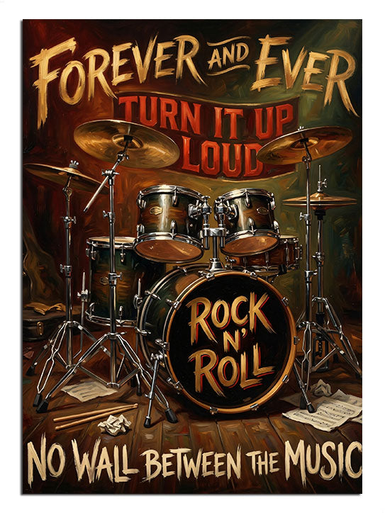 Forever and Ever Rock and Roll davul seti posteri, müzik tablosu.