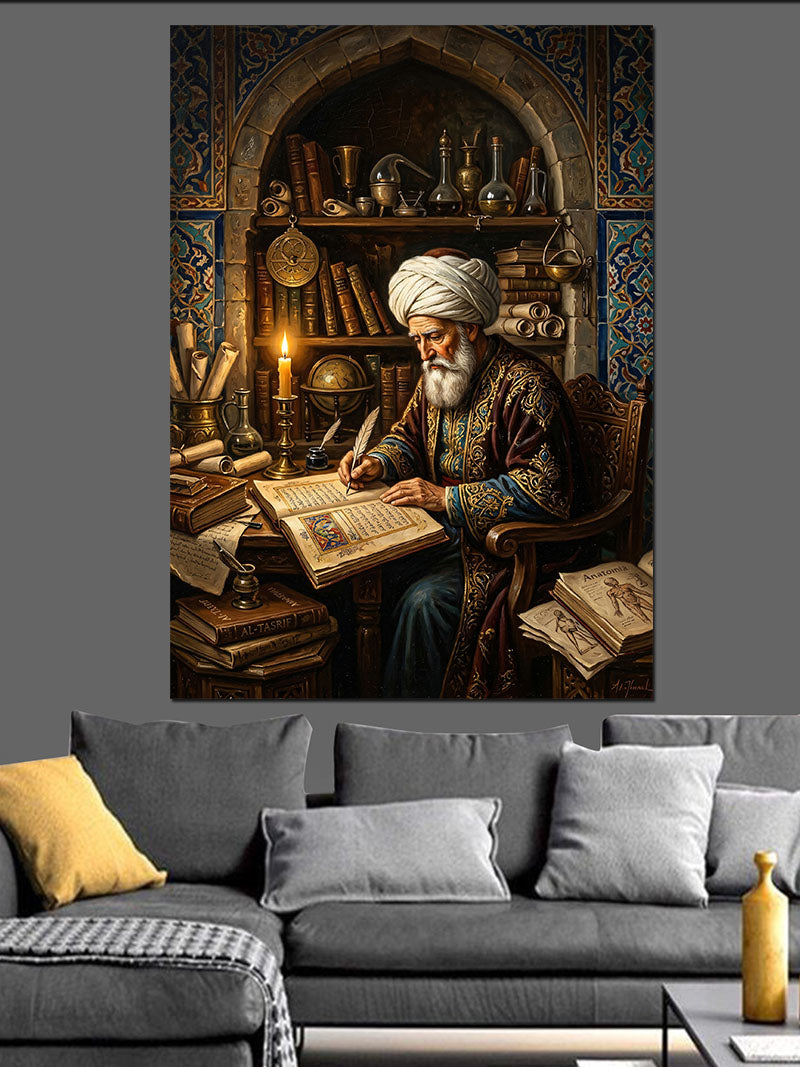 Mum Işığında Yazı Yazan Alim Kanvas Tablo