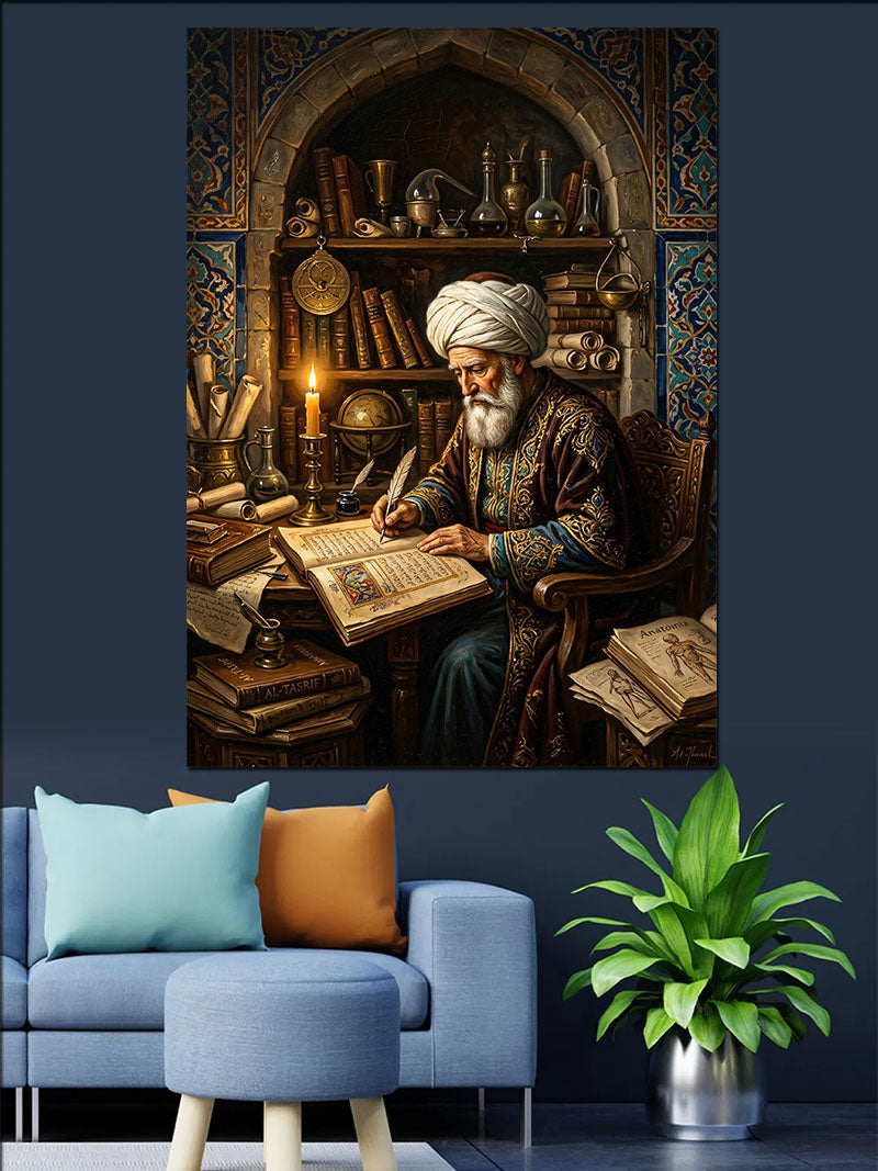 Mum Işığında Yazı Yazan Alim Kanvas Tablo