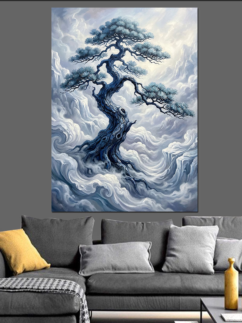 Bulutlarda Kıvrımlı Bonsai Ağacı Kanvas Tablo