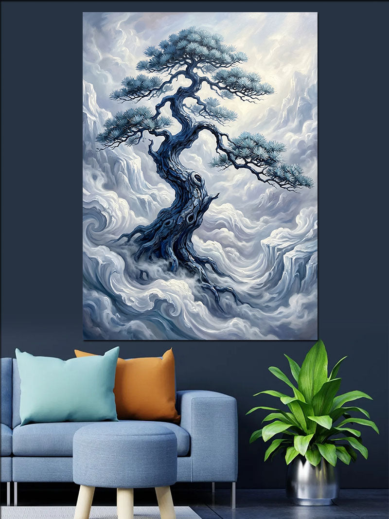 Bulutlarda Kıvrımlı Bonsai Ağacı Kanvas Tablo