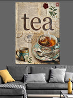 Tea Yazılı Çay Fincanı Kolaj Kanvas Tablo