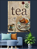 Tea Yazılı Çay Fincanı Kolaj Kanvas Tablo
