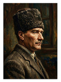 Kalpaklı Atatürk yan profil portresi, Atatürk temalı tablo.