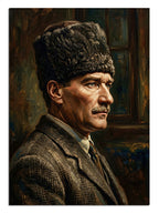 Kalpaklı Atatürk yan profil portresi, Atatürk temalı tablo.
