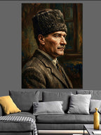 Kalpaklı Atatürk Yan Profil Portresi Kanvas Tablo