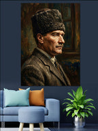 Kalpaklı Atatürk Yan Profil Portresi Kanvas Tablo