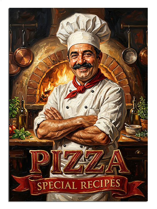 Pizza Special Recipes yazılı fırıncı şef, mutfak posteri tablosu.