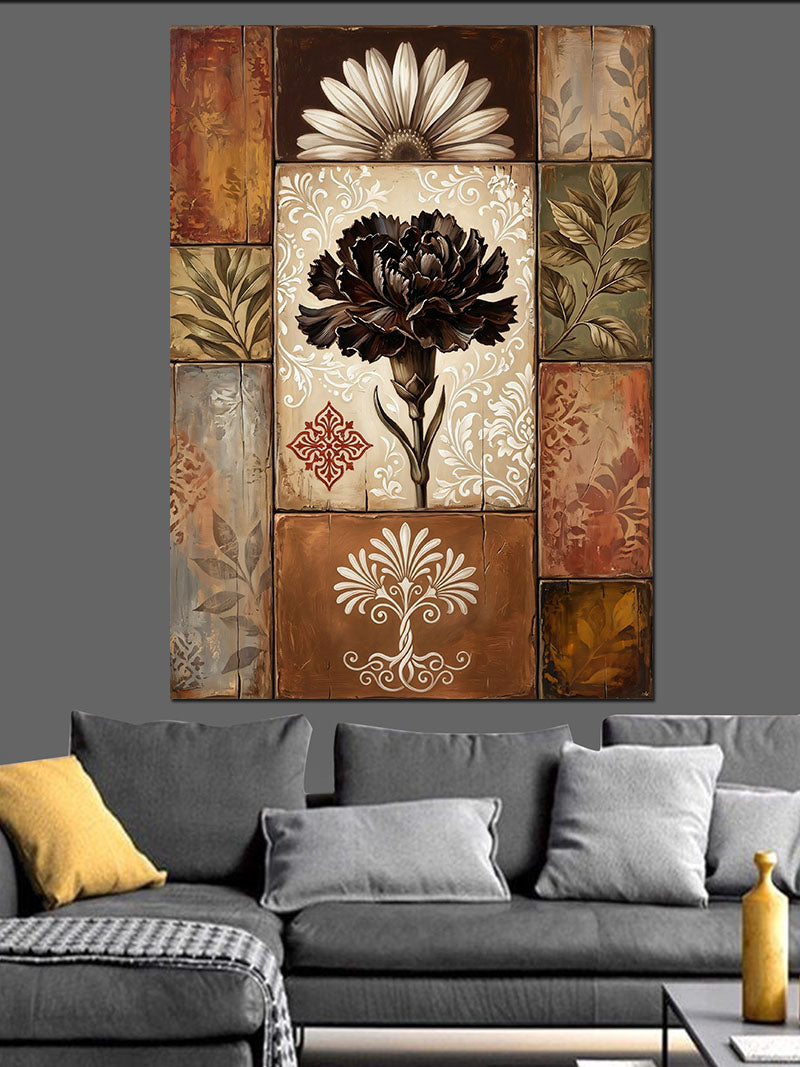 Patchwork Siyah Karanfil Deseni Kanvas Tablo