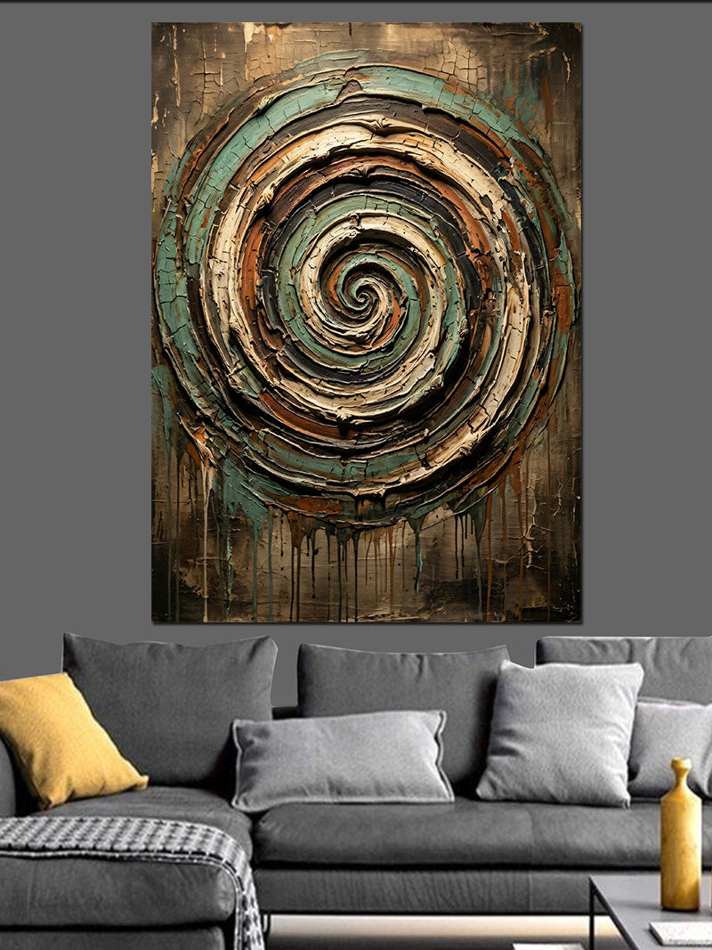 Kahverengi Soyut Spiral Girdap Kanvas Tablo