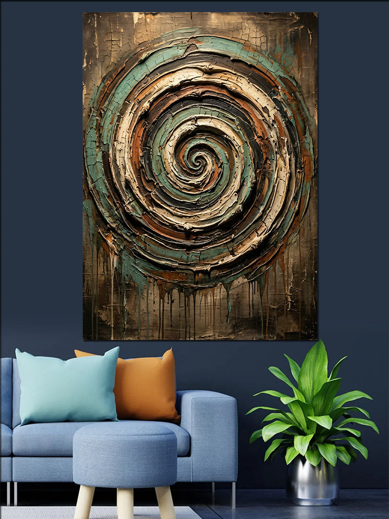 Kahverengi Soyut Spiral Girdap Kanvas Tablo