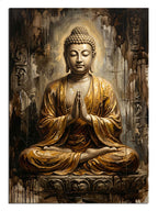 Lotus üzerinde meditasyon yapan Buda heykeli, dini tablo.