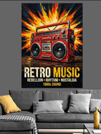 Retro Music Kırmızı Boombox Poster Kanvas Tablo