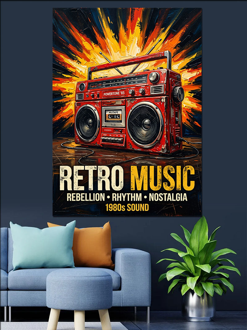 Retro Music Kırmızı Boombox Poster Kanvas Tablo