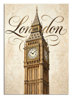London yazılı Big Ben kulesi ve vintage mektup fon, şehir tablosu.
