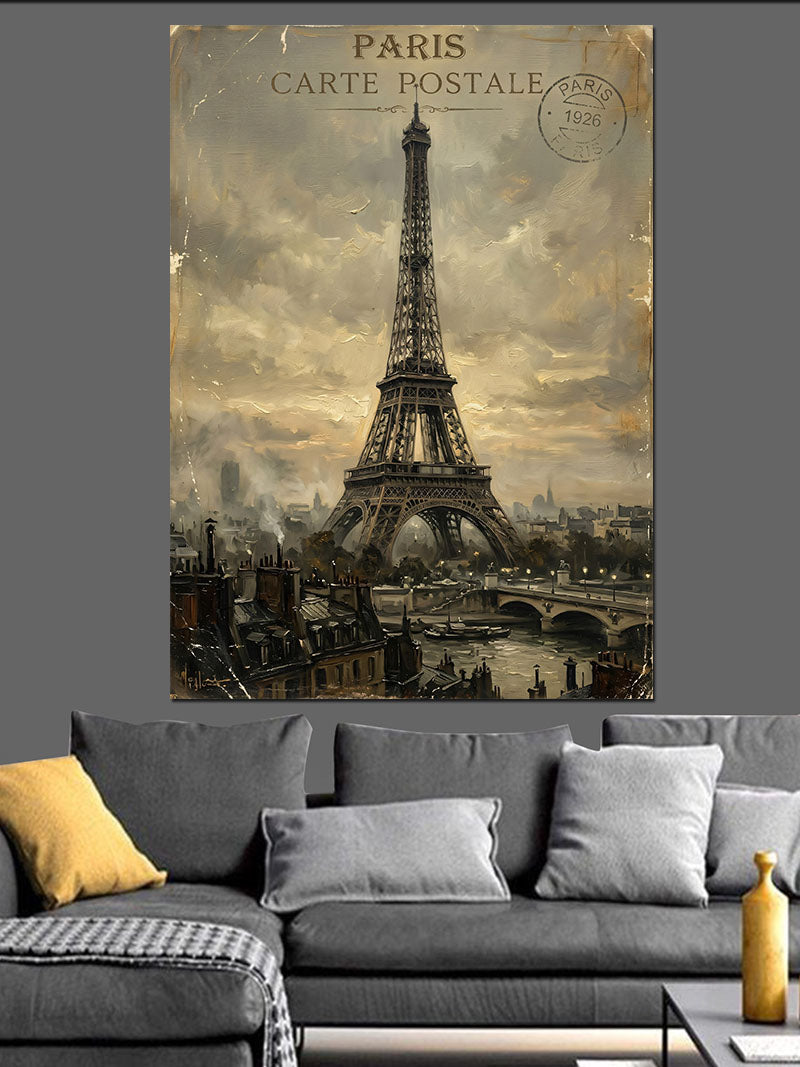 Paris Eyfel Kulesi Vintage Kartpostal Kanvas Tablo
