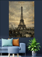 Paris Eyfel Kulesi Vintage Kartpostal Kanvas Tablo