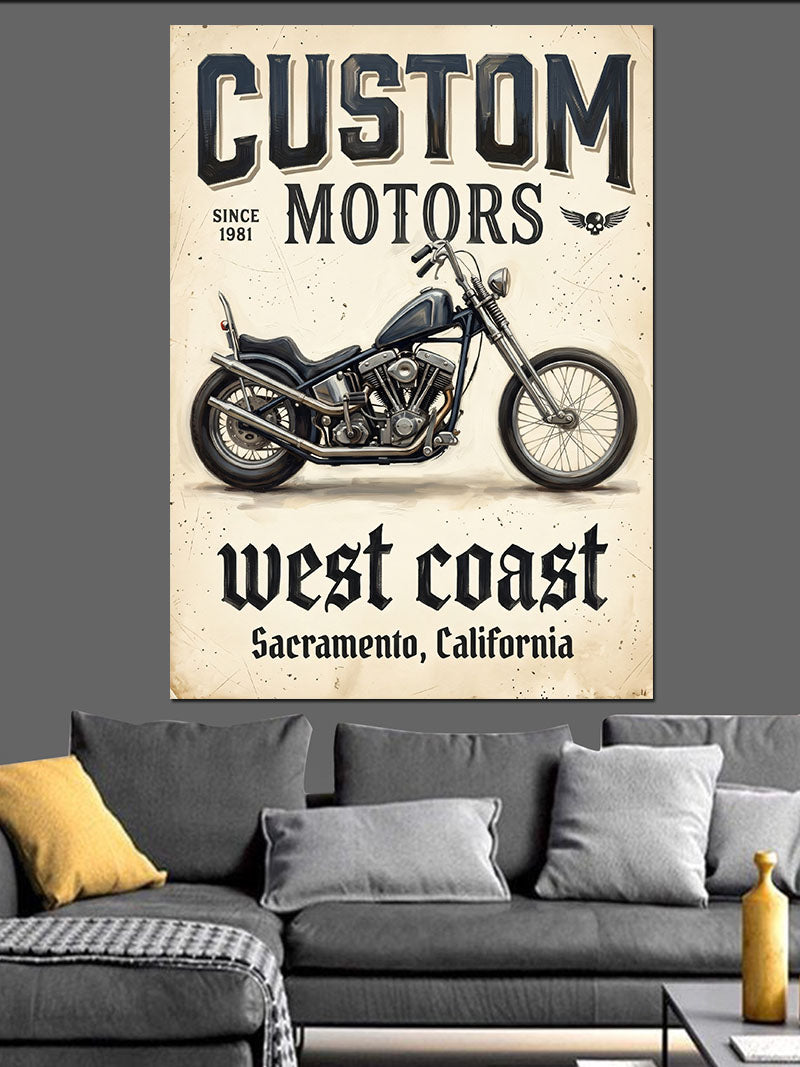 Custom Motors West Coast Motosiklet Poster Kanvas Tablo