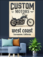 Custom Motors West Coast Motosiklet Poster Kanvas Tablo