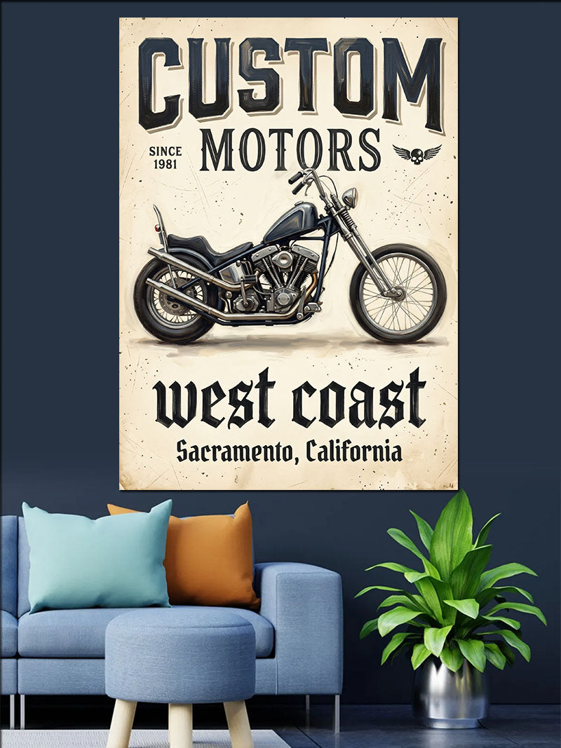 Custom Motors West Coast Motosiklet Poster Kanvas Tablo