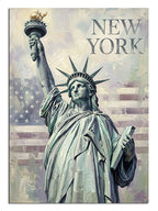 NEW YORK yazılı Amerikan bayrağı fonlu Özgürlük Anıtı simge tablosu.