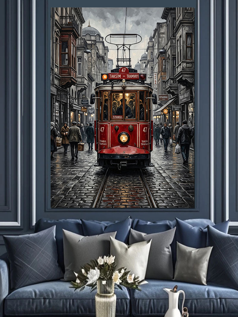 İstiklal Caddesi Kırmızı Nostaljik Tramvay Kanvas Tablo