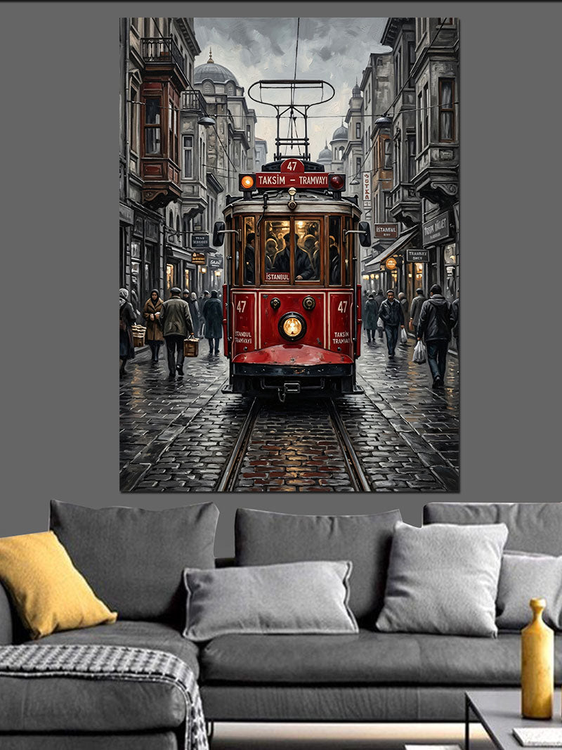 İstiklal Caddesi Kırmızı Nostaljik Tramvay Kanvas Tablo