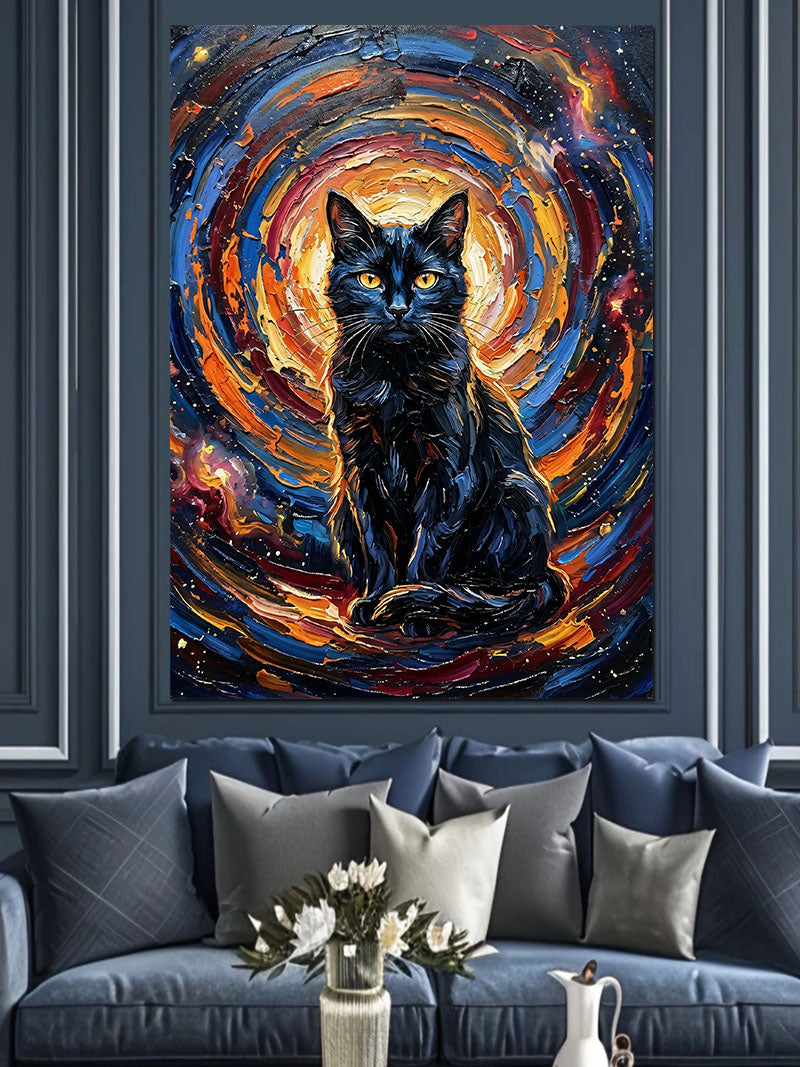 Galaksi Girdabında Kara Kedi Bakışı Kanvas Tablo