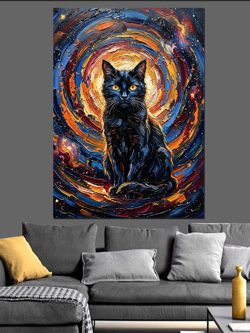 Galaksi Girdabında Kara Kedi Bakışı Kanvas Tablo