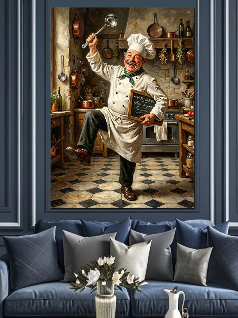 Neşeyle Dans Eden Şef Aşçı Kanvas Tablo