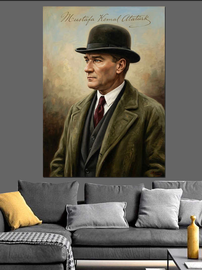Şapkalı Mustafa Kemal Atatürk Portresi Kanvas Tablo