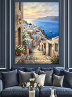 Santorini Beyaz Evleri ve Mavi Kanvas Tablo